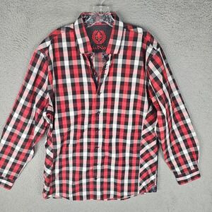 Au Noir Button Down Shirt Mens XL Red Plaid Long Sleeve Cotton Contrast Trim